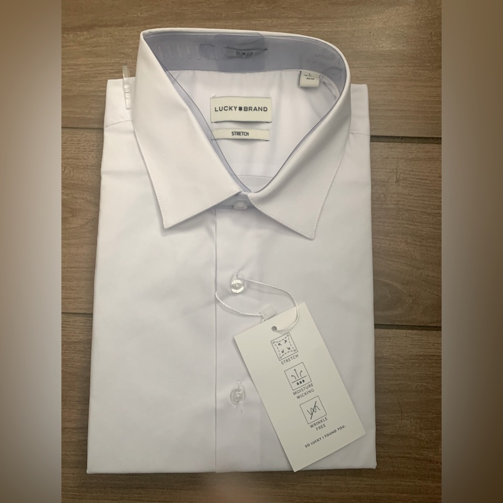 NET Lucky Brand Slim Fit Stretch Button Down Long Sleeve Dress Shirt Large